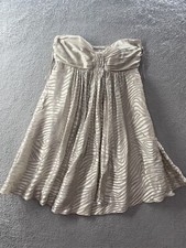 NWT EXPRESS Ivory Beige Strapless Draped Fit & Flare Silk Formal Evening Dress 0