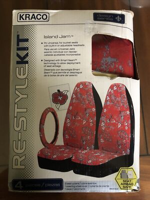 Kraco Re-style Auto Kit Seat Covers & Steering Wheel Cover Red Island Jam