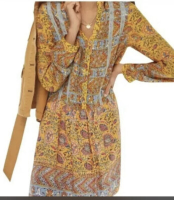 97. Anthropologie TINY Ismelda Tunic Dress Button Front Lace Trim New M $148