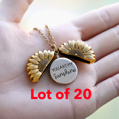 Lot of 20 Gold You Are My Sunshine Sunflower Open Locket Pendant Necklace, Bulk