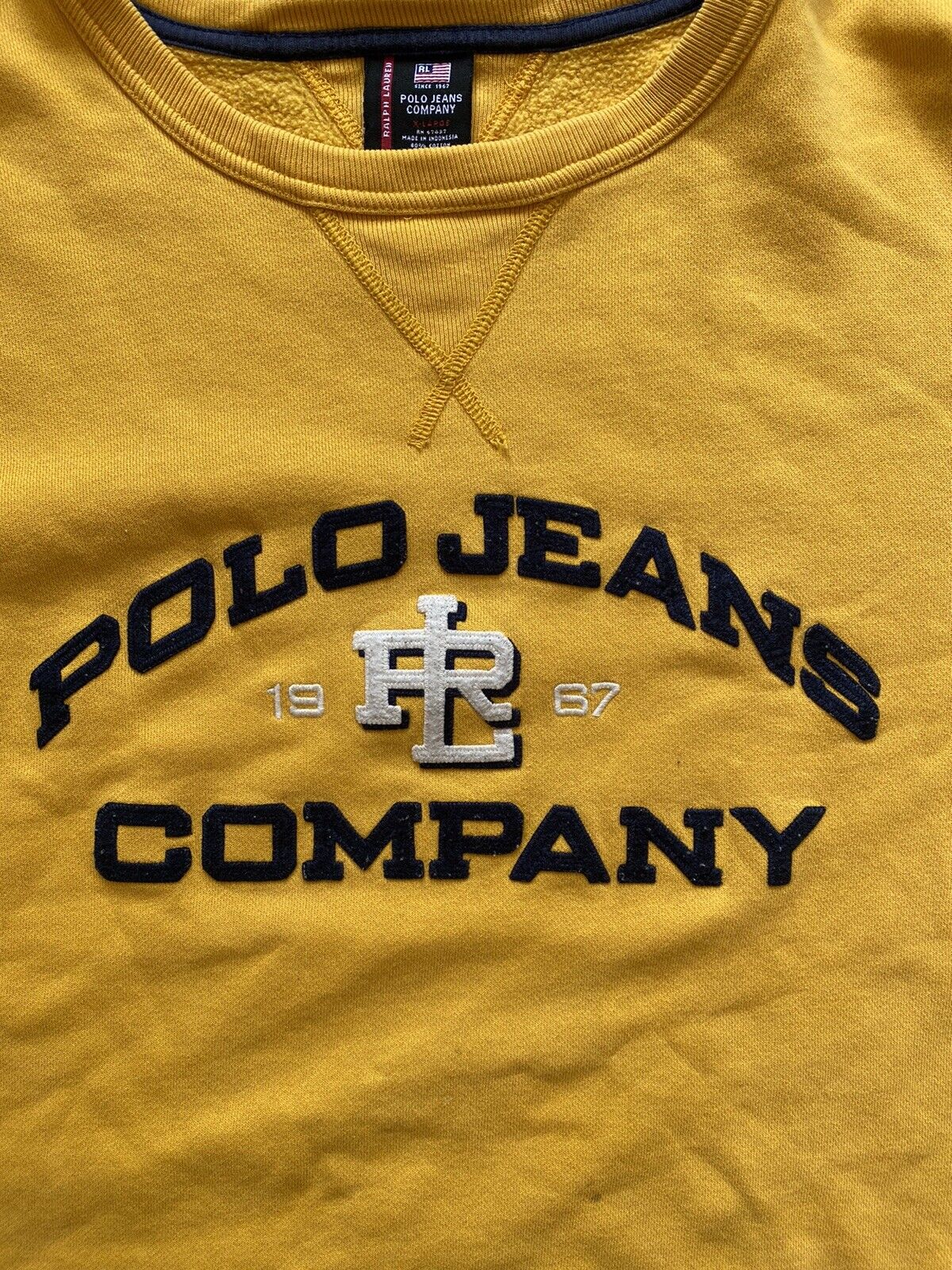 Polo Ralph Lauren Jeans Co RL-67 Embroidered Signature Yellow Sweatshirt  Mens XL