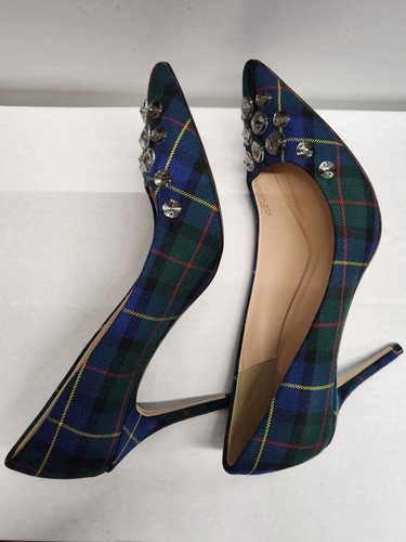 J.Crew Women's Blue Plaid Tartan Elsie Embellished Plaid Pumps Size 8 - Picture 4 of 13