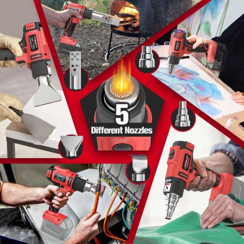 Cordless Heat Gun for Milwaukee 18V Battery, LIVOWALNY 18V 350W 122℉~1202℉ (50℃- - Picture 3 of 7
