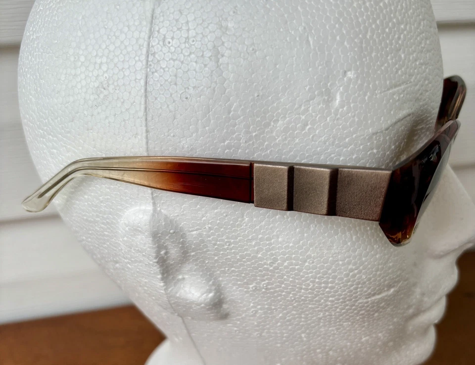 Monturas de gafas de gato de colección años 50-60 marrón y transparente 2 tonos con detalles de bronce Foto 3 de 4