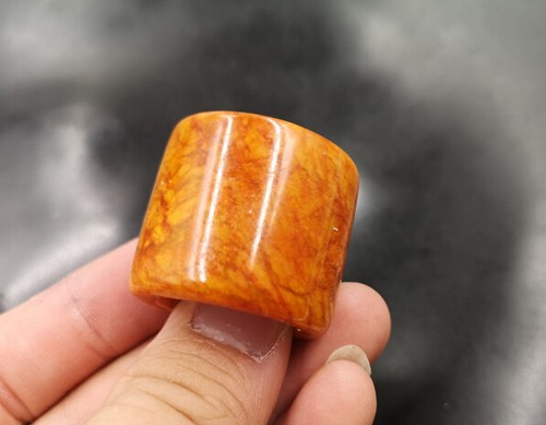 Dark Yellow Jasper Jadeite Jade Men's Big Retro Thumb Ring BanZhi Fingerstall - Picture 5 of 8