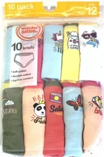 10 Pair-Wonder Nation-Girls-Tagless-Underwear Briefs Cotton-Size 12-Multi-Colors