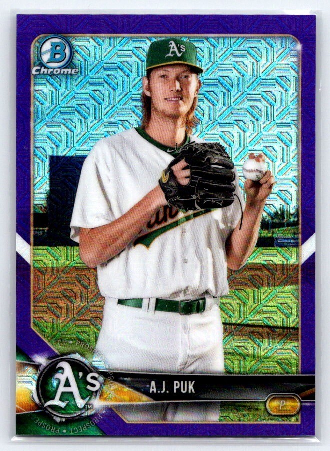 2018 Bowman #BCP142 A.J. Puk Chrome Mojo Purple Refractor #/250 Athletics