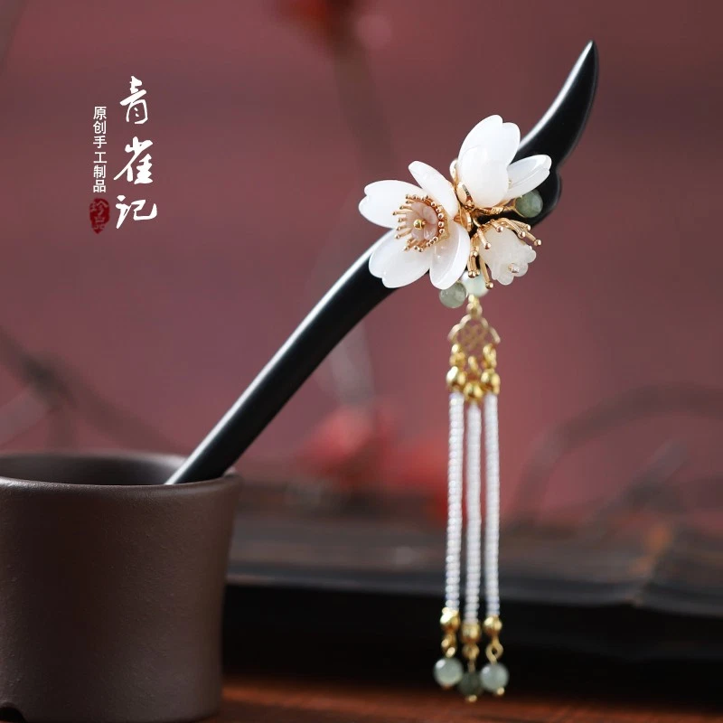 Exquisitely Peach Wood Hairpin Headwear Hairpins Hair Stick Hanfu Accessory - Image 4 of 4