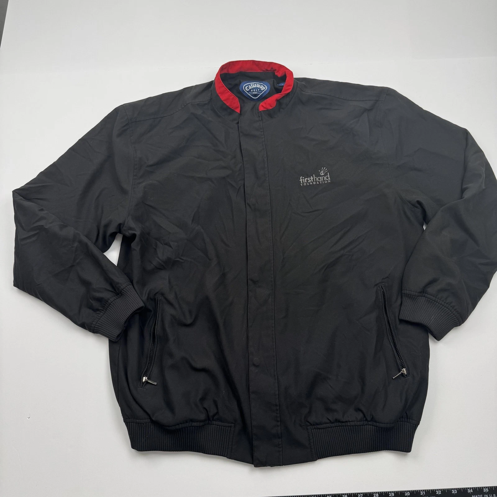 Callaway Golf Jacket Mens Large Black Red First Hand Foundation Windbreaker Zip