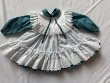 VTG Green w Dots Mini World Frilly Lace Ruffles Dress w Apron Sz 3T Vintage USA