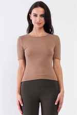 Women's Light Ribbed Crew Neck Short Sleeve Basic Tee