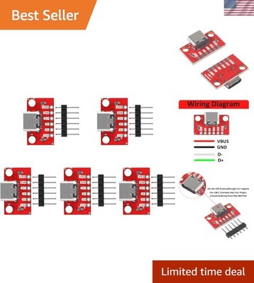 USB Type-C Breakout Board Pack of 5 - Versatile Female Connector for Projects