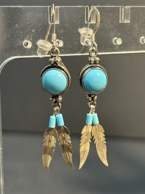 Native American Navajo Sterling Silver and Turquoise Corn Dangle Post Earring