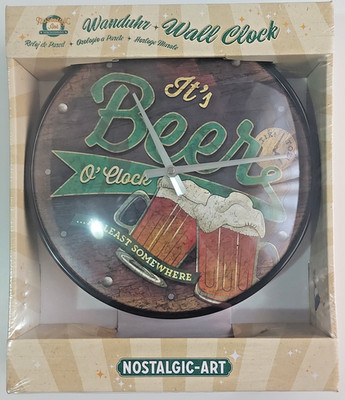 Wanduhr bzw. Küchenuhr Ø 31 cm Analog Nostalgic Art It's Beer O'Clock