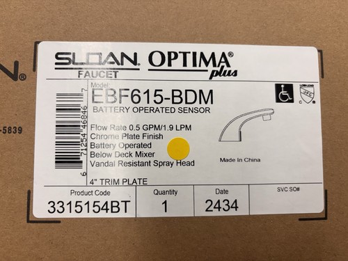 Sloan Optima Plus Battery Operated Sensor Faucet Chrome (EBF615-BDM) - OPEN BOX