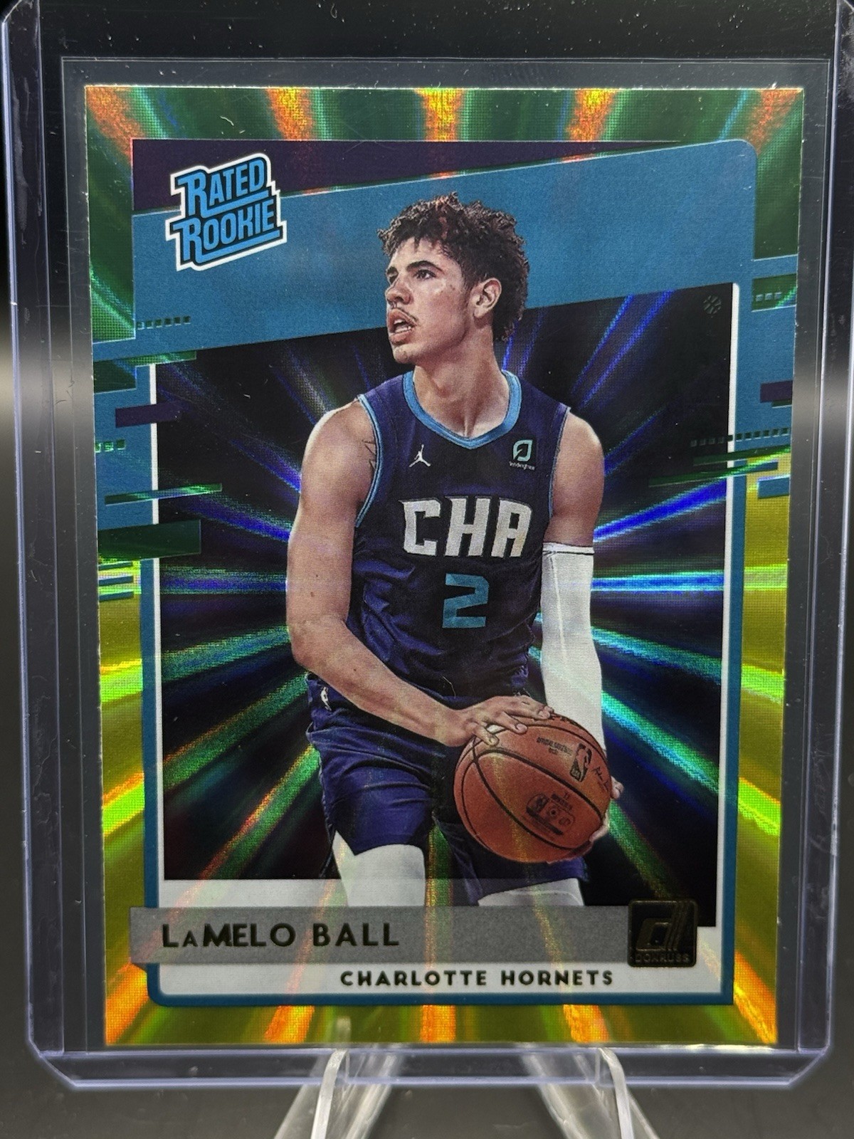 2020-21 Panini Donruss Rated Rookies LaMelo Ball #202 Green Yellow Laser