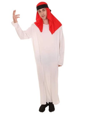 Herren Scheich Araber Kostüm | Weiß & Rot Nahost Kostüm Outfit