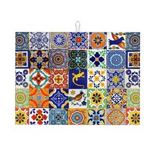 Mexican Tile Dish Drying Mat 18x24 Inch Absorbent Fast Dry Protector Pad
