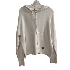 Michael Kors Women's White Ribbed Hoodie Sweater Size M Pullover