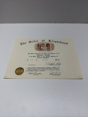THE ORDER OF KNIGHTHOOD 1975 DEMOLAY BUCKEYE PRIORY JOHN CHARLES GREEN