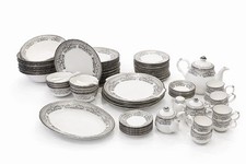 91 Piece Fine Bone China Dinner Tea Full Complete Set Grey White Floral Elegant