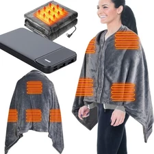59*31" Heated Blanket with Battery Pack Electric Heating Poncho Shawl Wrap Throw