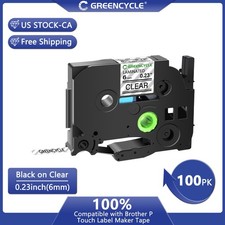 100PK TZe-111 6mm Black on Clear Label Tape Compatible with Brother PT-1010 E500