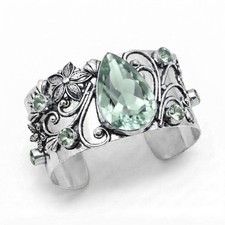 Green Amethyst Handmade Cuff Bracelet 925 Sterling Silver Beautiful Jewelry ADJ