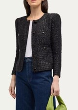 NEW VERONICA BEARD Ferazia Tweed Tailored Jacket BLACK Sz 2