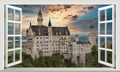 Schloss Magie Fenster Wandbild Selbstklebend Aufkleber Abziehbild Druck Poster Grafik