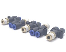 Lot of 5 SMC KQU06-02S One-Touch Fitting Y-Branch, ø6 Tubing, R 1/4 Port