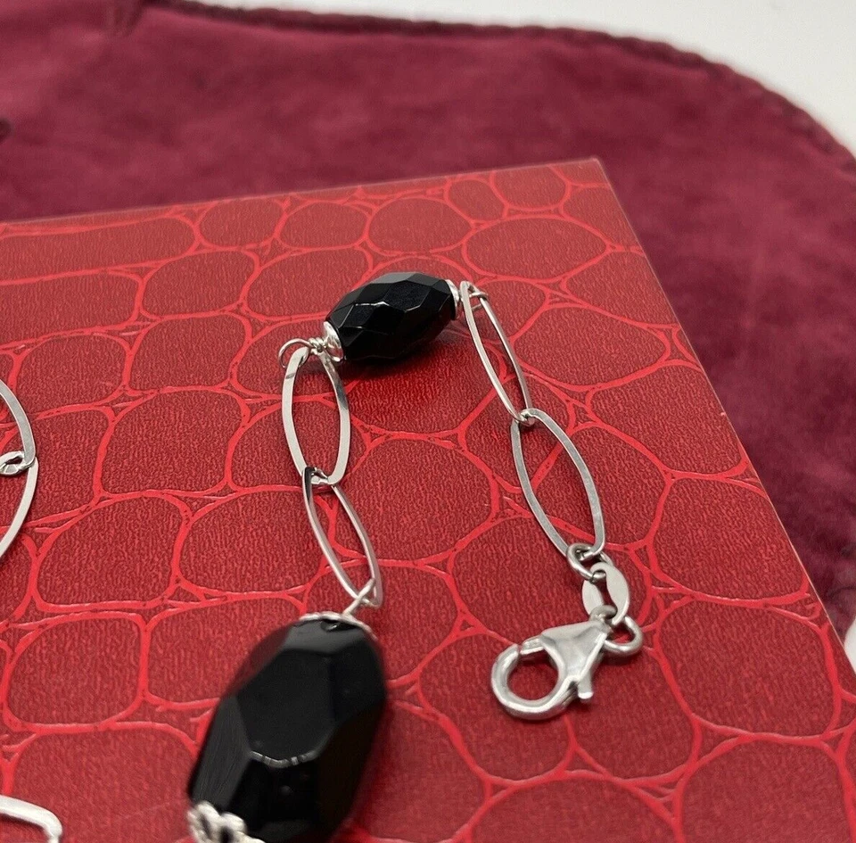 Bracciale donna elegante pietre ovali naturali onice sfaccettate nere argento925 - Immagine 4 di 4