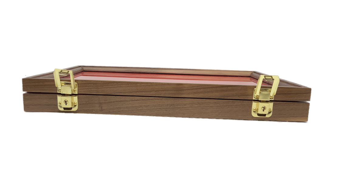 Walnut Wood Dsplay Case 12 X 18 X 2 Wth Lockable Latch and Glass Top