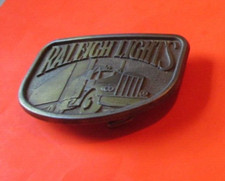 Vintage BRASS Belt Buckle RALEIGH LIGHTS CIGARETTE TRACTOR TRAILER 18 WHEELER
