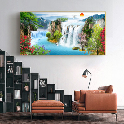 Waterfall Lake Bird Landscape Canvas Painting Canvas Wall Art Home Décor Poster