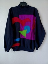 Vintage Unisex 90's 80's Mock Neck Black Sweatshirt With Windbreaker Patches