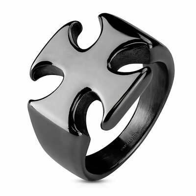 Knights Templar Ring Mens Stainless Steel Black Medieval Maltese Cross Band