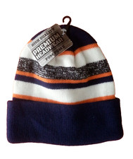 POM POM II Premium Headwear, Stocking Cap, Beanie, Navy Blue, Orange, White New