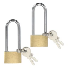 2 Pcs Solid Brass Padlocks 2" Keyed Different Long Shackle Lock with 3 Keys