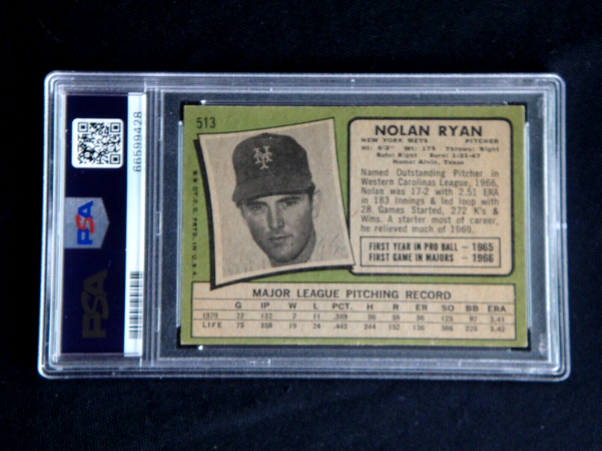NOLAN RYAN 1971 TOPPS BASEBALL CARD #513 PSA 5 EXCELLENT HOF METS 