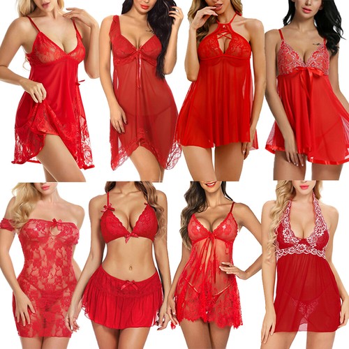 Red Women's Sexy-Lingerie Babydoll Sleepwear Underwear Lace Dress Nightwear US