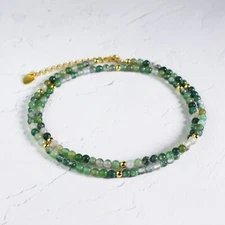 Moss Agate Choker Delicate Stone Beads Necklace Agate Crystal Dainty Choker