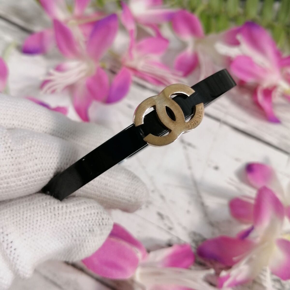 RARE* CHANEL Bracelet Bangle Black Silver Coco Mark RARE* CHANEL Bracelet Bangle Black Silver Coco Mark