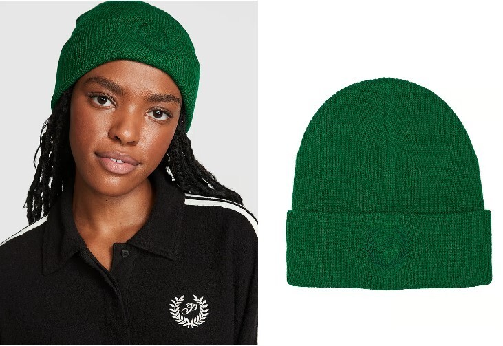 Victoria\'s Secret Pink Rib Knit Beanie Dark Green Ladies Winter Outdoors VICTORIAS SECRET KNIT WINTER COLORBLOCK SHINE LOGO BEANIE  main image 2