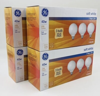 ***12 Bulbs*** GE 40-Watt Soft White G25 Vanity Globe Light Bulbs Medium Base 