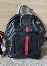 Moda Luxe Nwt Black Vegan Leather Like Medium Backpack Red Stripe Strap Detail