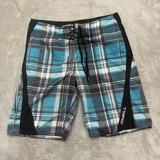 O'neill Board Shorts Mens 34 Blue Plaid Beach Swim Trunks Surf