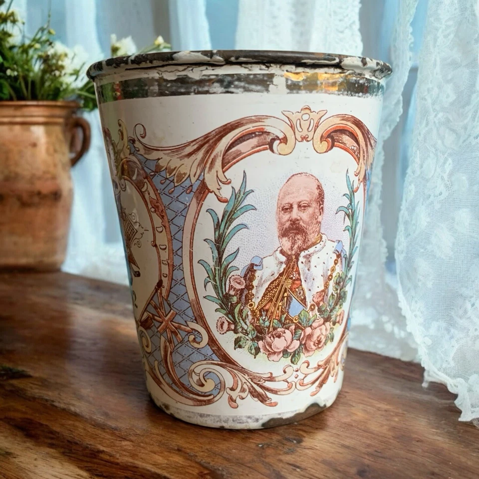 Rare Antique 1902 Cup Tumbler King Queen Jubilee Enamel Enamelware Rustic  - Image 4 of 4