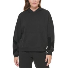 Calvin Klein Womens Athletic Hoodie Small Black Pockets Sweatshirt Logo NWT