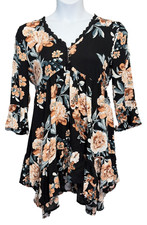 American Rag Women's Dress SZ M Midi Preppy Floral Long Sleeve Handkerchief Hem